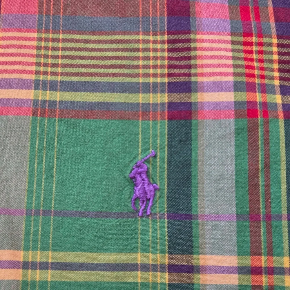 Polo Ralph Lauren Madras Plaid Short Sleeve Shirt Mens XL Green Purple Classic